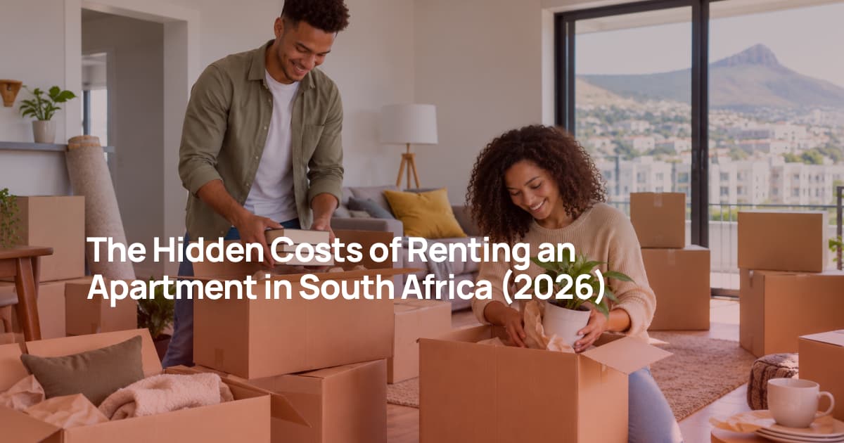 Young South African couple unpacking moving boxes in their newly rented apartment.